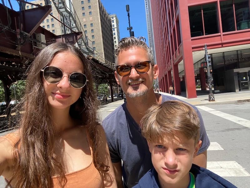 Danny Johnson with his kids Sophie and Weston in Chicago